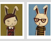 SMALL PRINTS set, Bunny Malaise I and II,  set includes two archival prints of original illustrations by Anna Tillett Designs