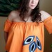 REVIVAL Upcycled Mango Orange Shirt/Top, Off the Shoulder, Jersey Knit, Sunburst,Medium to Large, Recycled, Repurposed, EcoFriendly Clothing