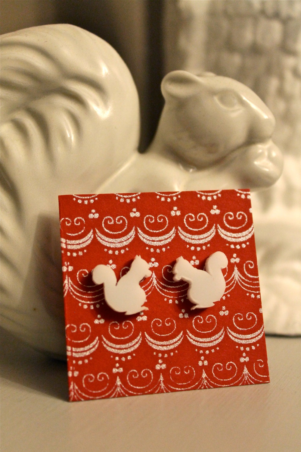 White Squirrel Earrings