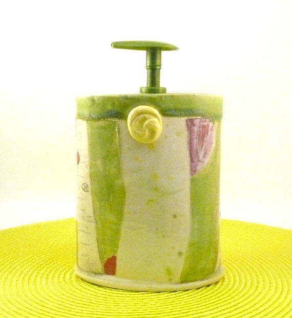 Handmade oval soap dispenser art vase or pencil holder / toothbrush holder O5 SHIPS TODAY
