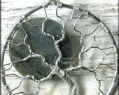 Labradorite Full Moon Tree of Life Pendant in Sterling Silver Wire Wrapped Blue Fire Luna Lunar