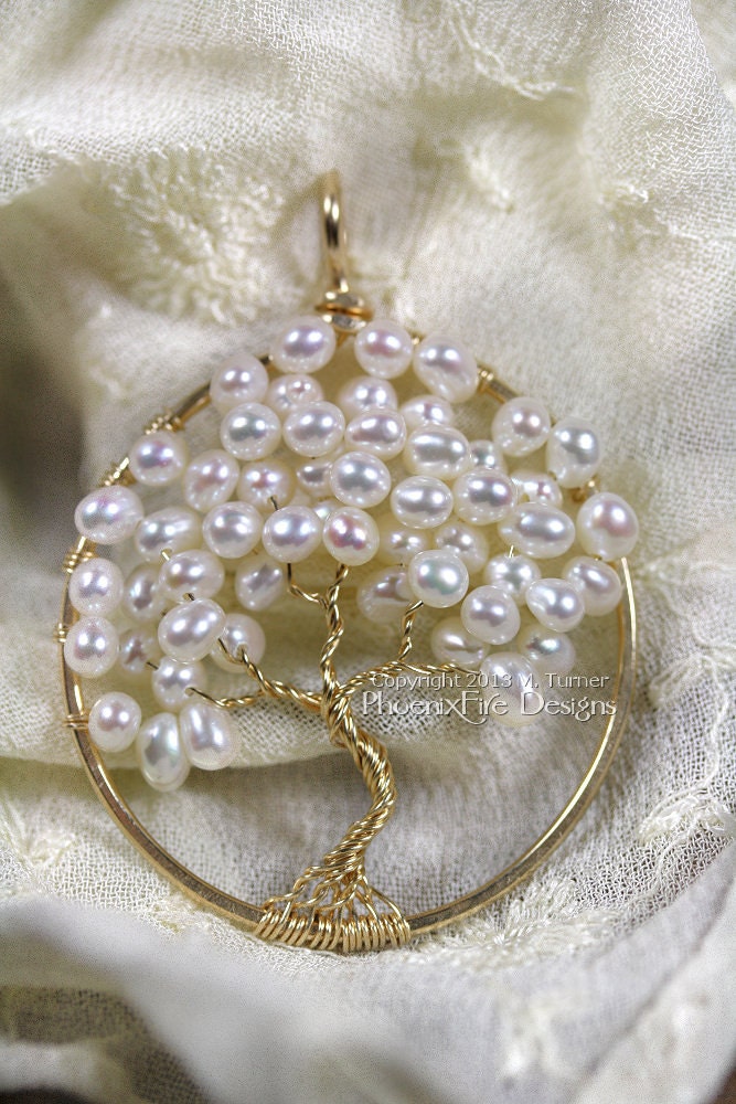 14k Gold Freshwater Pearl Wedding Tree of Life Pendant, Bride, Bridal Jewelry, Pearl Jewelry, Gold Jewelry