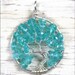 Caribbean Blue Apatite Tree of Life Pendant Gemstone and Sterling Silver Jewelry Handmade Wire Wrapped Birthstone Necklace