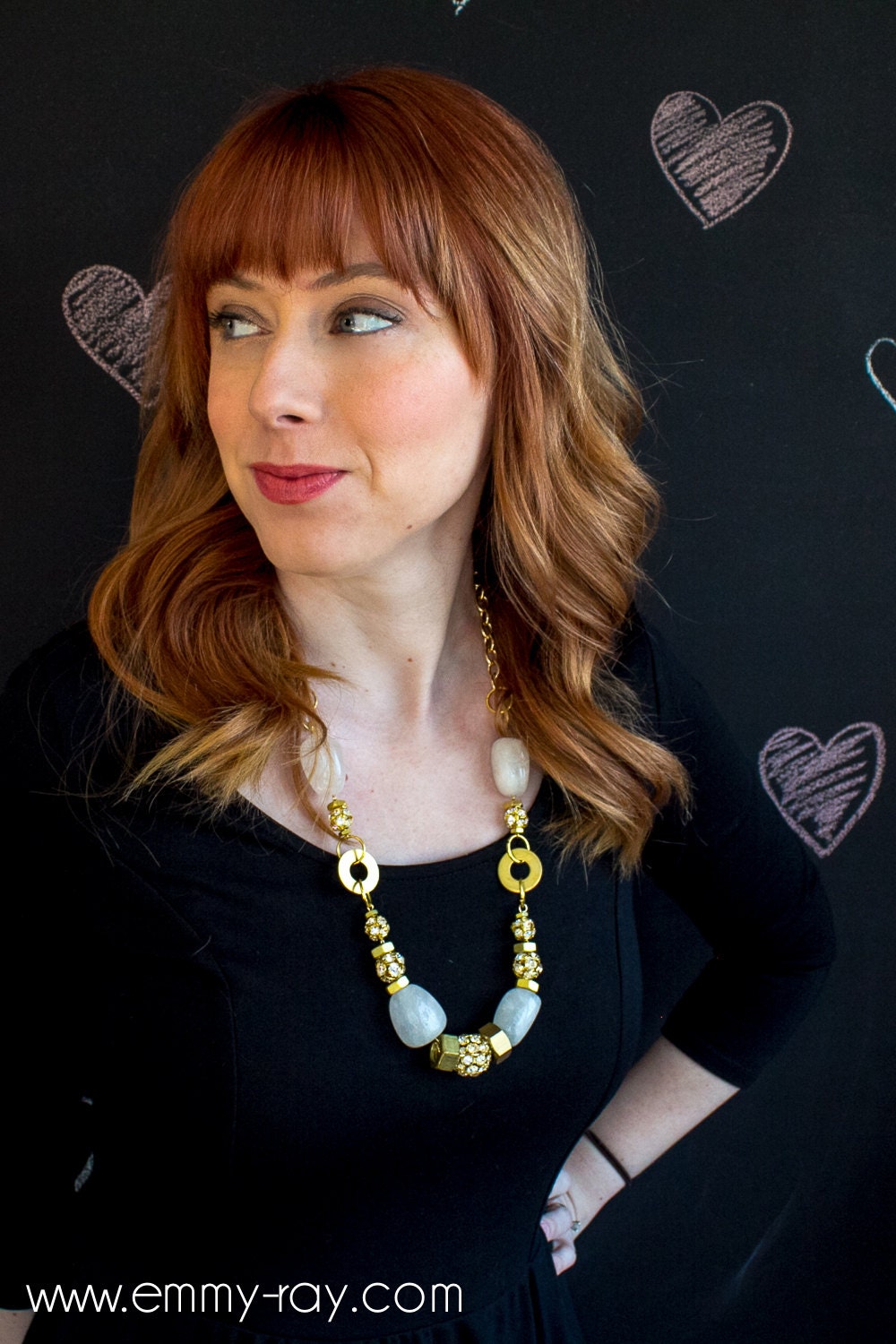 White quarts and gold hardware statement necklace