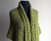 Custom Hand Knit  Prayer Meditation Comfort Shawl, Scarf, Wrap, Triangular, Pistachio, Soft Acrylic, Bed Jacket, FREE SHIPPING