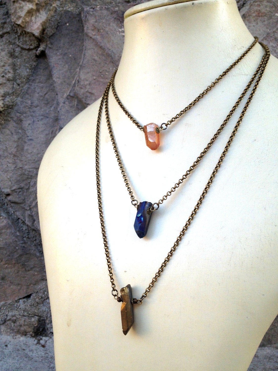 Titanium Crystal Point Necklace on Bronze Rolo Chain