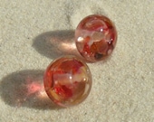 Lampwork Bead Pair, Pink Frit Beads, Handmade SRA LETEAM Glassymom
