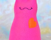 Handmade Slug, Stuffed Animal Plush Doll Art Toy, Hug Me Slug, Personalized Tag, Fuchsia Hot Pink, Orange Fleece, 9 inch, Ready-made