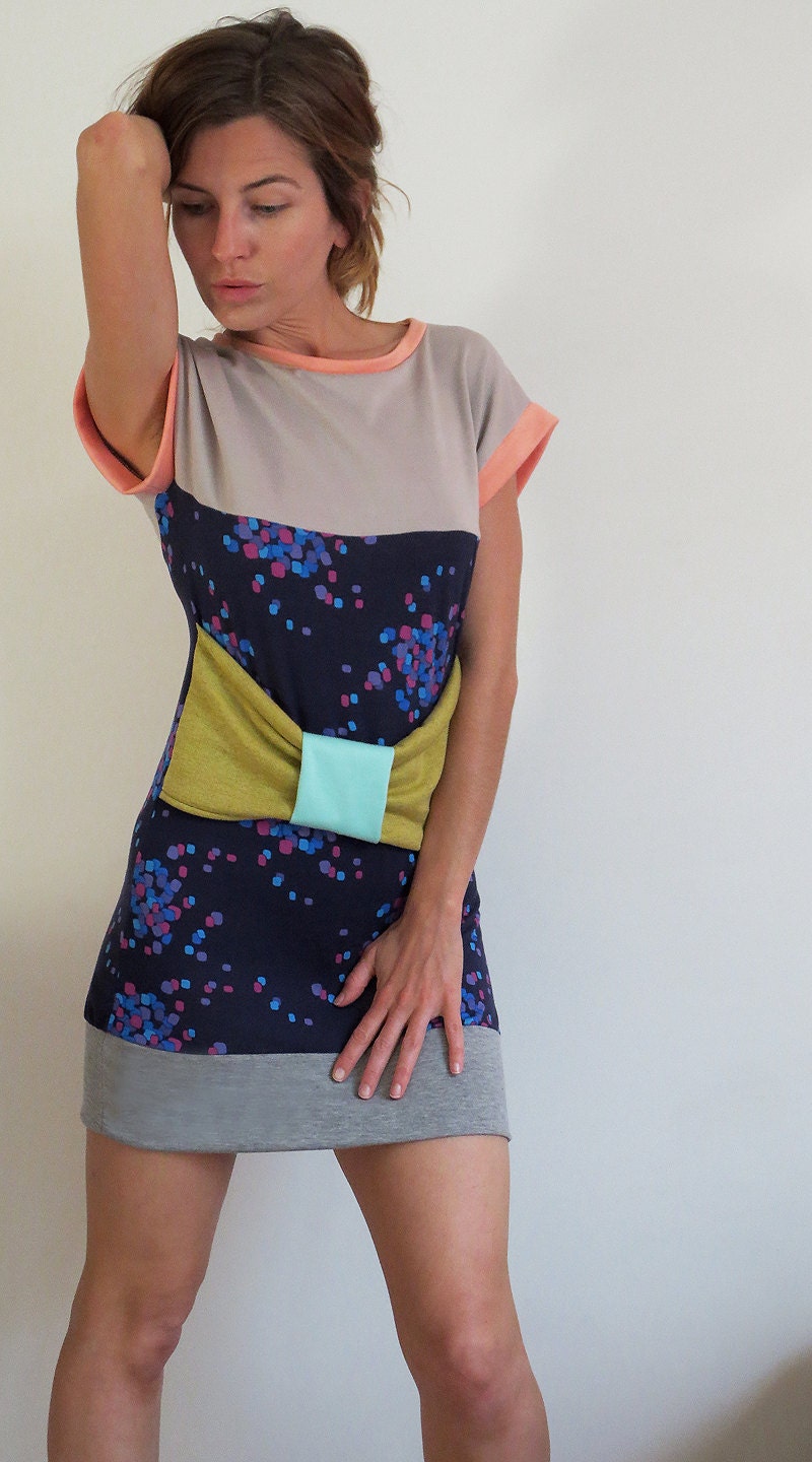 Jeena Bow Belt Dress purple square stretch knit mint yellow Spicy Toast