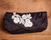 Black Wedding Clutch - Black Bridal Clutch with Lace Applique detail