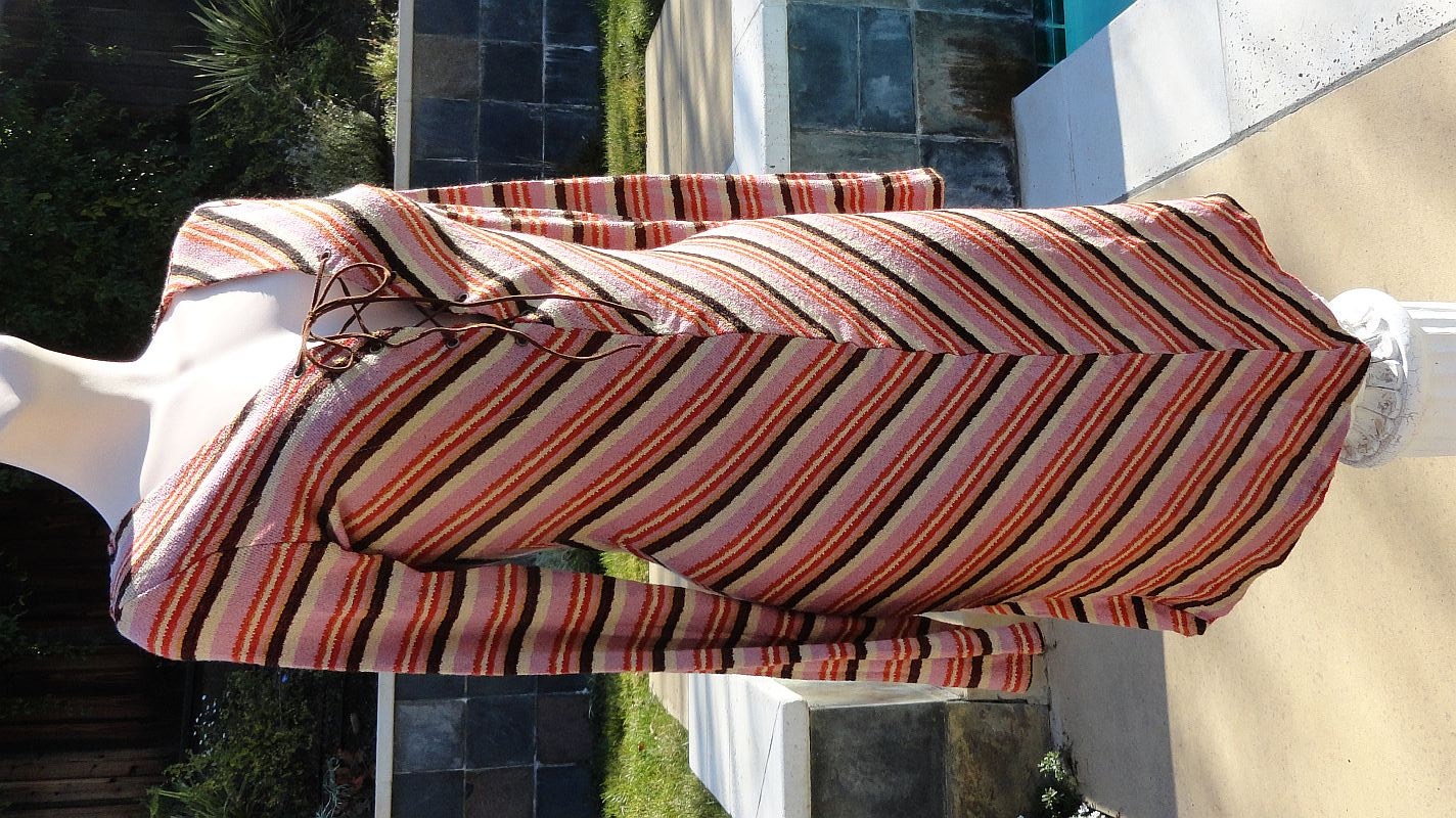 Vintage 70s Chevron Asymetrical V Hemline Striped Corset Style Curve Huggin Body Con Dress sz M