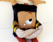 Dexter the Grumpster - Hand sewn, plush hipster monster