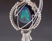 Sterling Silver and Dichroic Glass Wire Wrapped Pendant