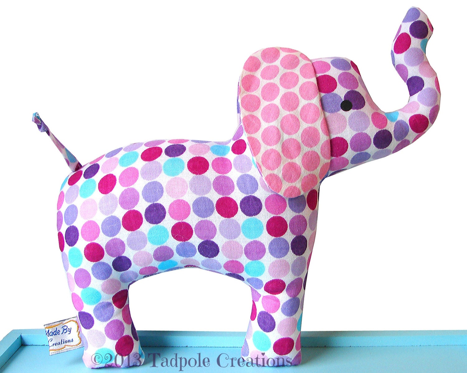 Baby Soft Elephant Toy -  Cloth with Rattle - Baby Safe - Toddler - Child Friendly  - Kids - Purple Pink Turquoise Dots
