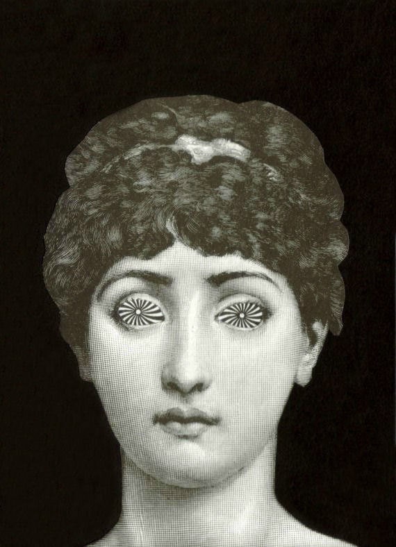 Paper Collage Art Hypnotize Hypnotic Eyes Hypnosis Original Collage Black and White Art