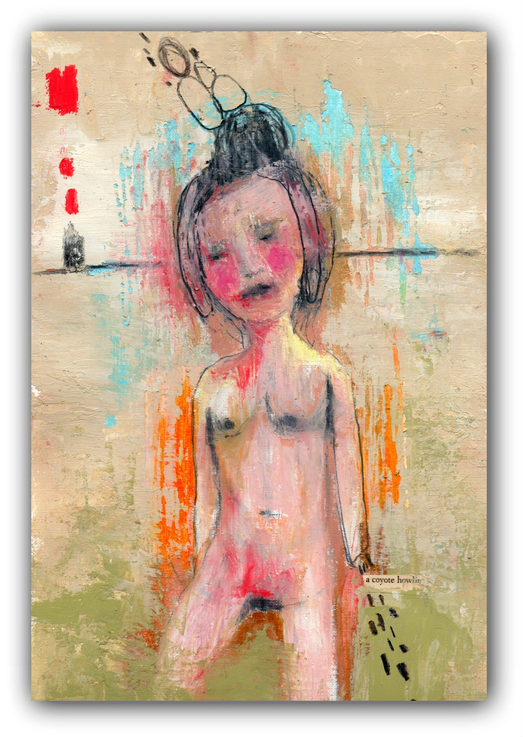 Original Painting - Acrylic Mixed Media - Nude Figure - A Coyote