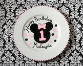 Happy 1st 2nd 3rd 4th Birthday Hand Painted Minnie Mouse Personalized Custom 10.5 inch dinner sized Porcelain Plate for guests to sign