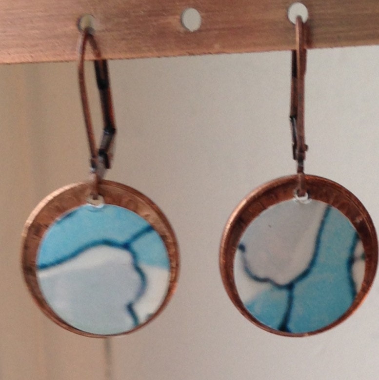 Penny Drop Earrings Sky Blue Clouds
