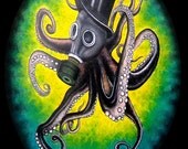 Print 8x10" - 1908 - Octopus Gas Mask Top Hat Creature Monster Sea Ocean Steampunk Fantasy Gothic Edwardian Surreal