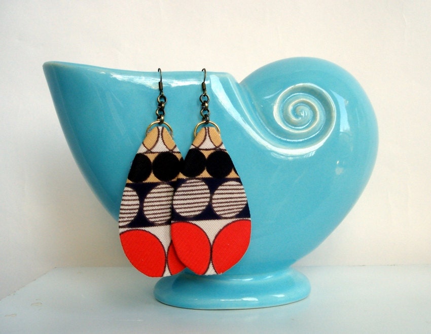 Geometric Earrings, Poppy Red, Art Deco, Reclaimed, Eco, Statement, Mod, Handmade in Austin, Texas