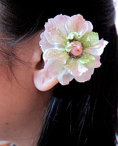 ALDesigns Peach White Flower Fairy Ear Cuff Fae Faerie Fay Nature Beauty Gold Fantasy Face Baby Feminine