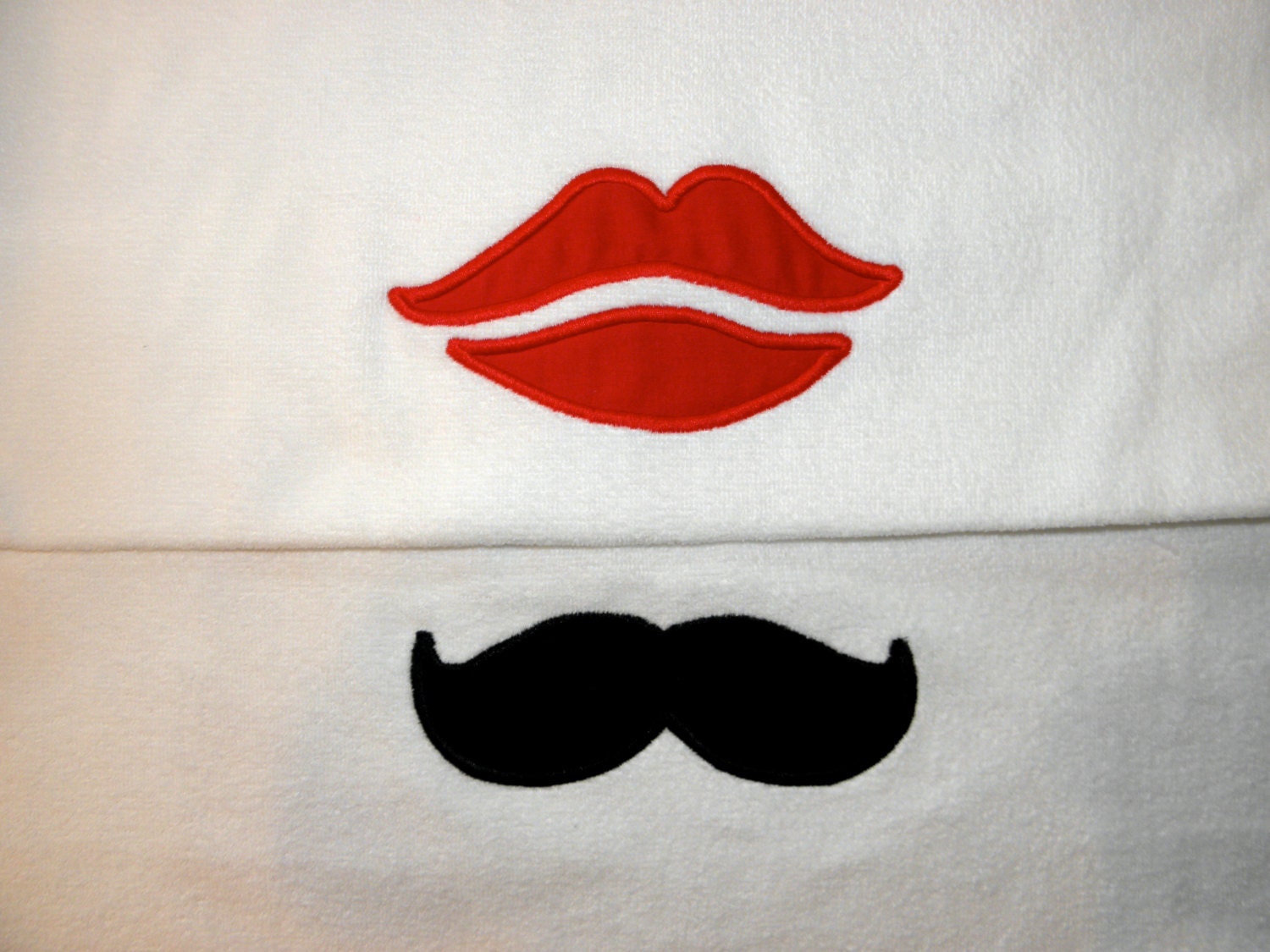 LIPS & MUSTACHE BEACH Towels Embroidery 100% cotton terry velour - Made To Order
