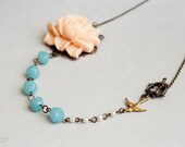 Vintage Rose Necklace - Turquoise and Peach Coral - Vintage Inspired Jewelry