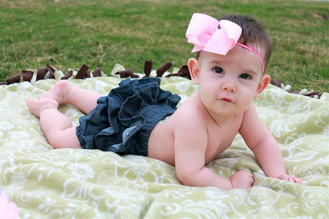 Girls Ruffle Butt Bloomers Chambray Denim Diaper Cover Nb 3m 6m 12m 18m