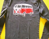 Women long sleeve t shirt batik hippie camper hand painted & hand dyed grey size XS, S, M, L, XL,XXL