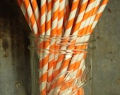 Tangerine Stripe Paper Drinking Staws -- set of 20 -- Orange Il_170x135
