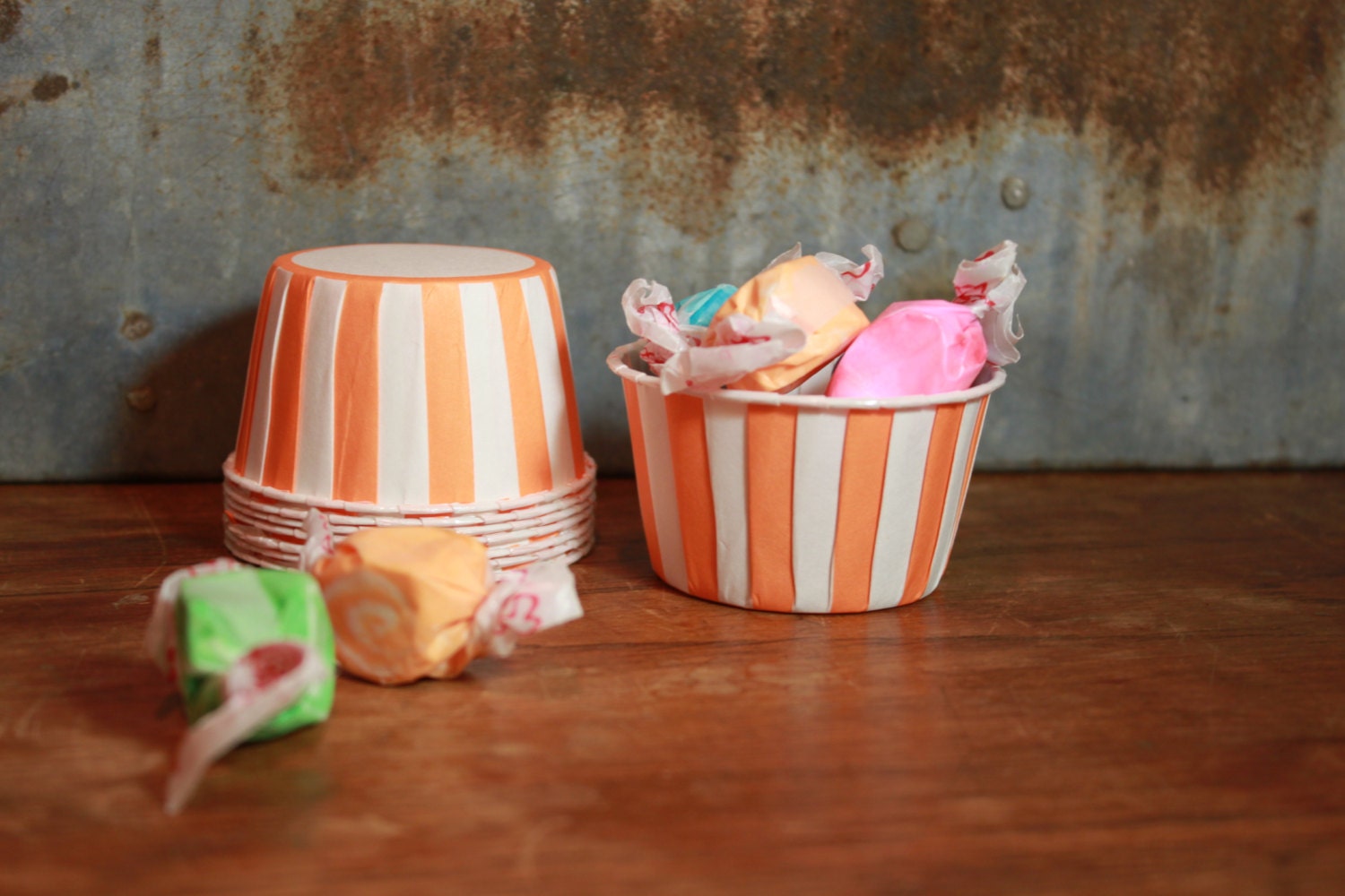 12 Orange and White Stripes Baking Cups -- Paper Nut Cups -- Large 2" Il_170x135