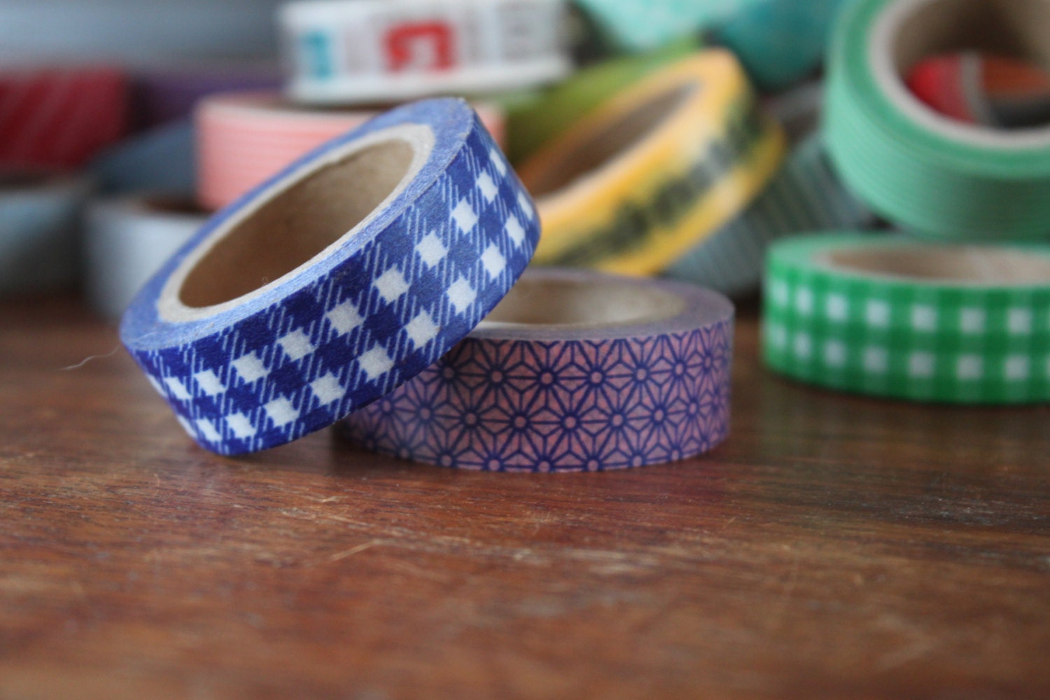 Blue Gingham, Puple /blue starburst -- Washi Tape -- set of two Il_570xn