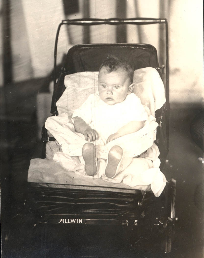 vintage photo Baby Elsa in her baby ELkhart Indiana Allwin Folding go Cart