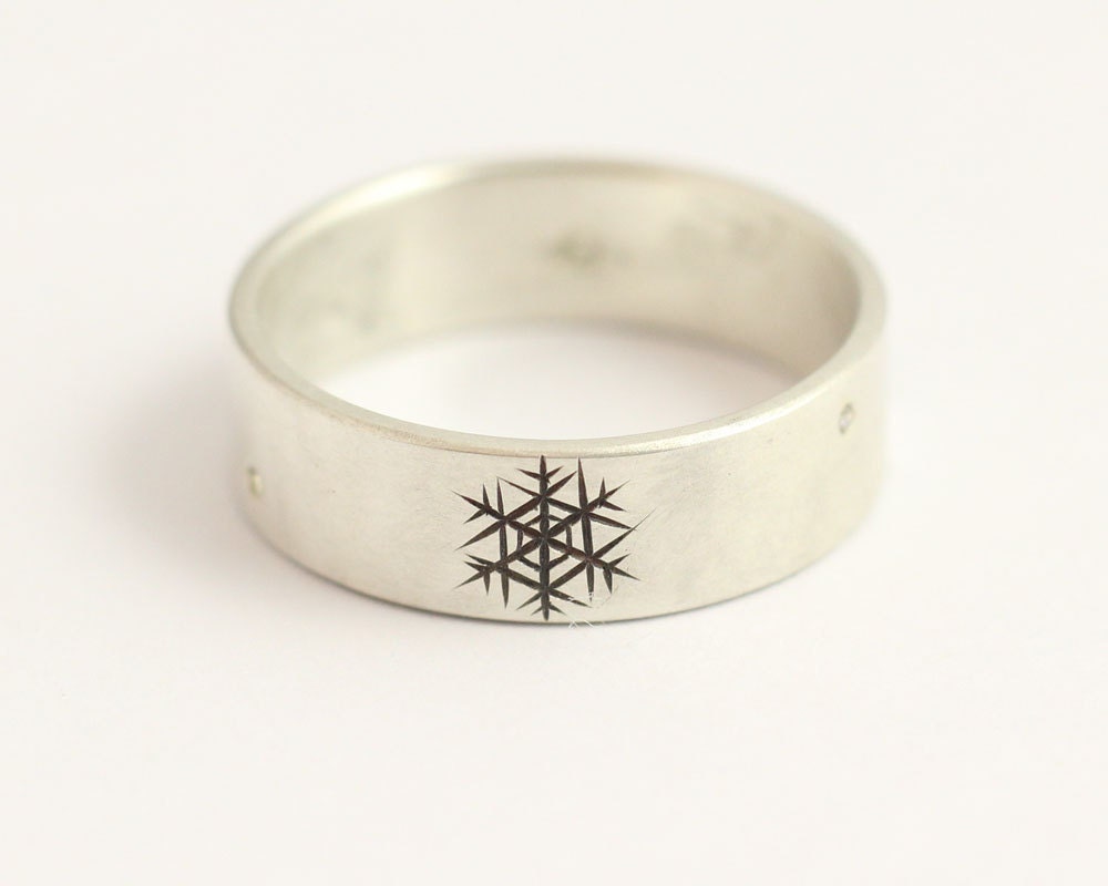 Diamond Engagement Ring or Wedding Band with Snowflakes in White Gold