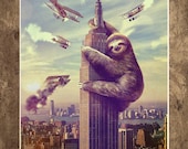 Sloth, Animal,  Slothzilla, Empire State Building Print 18x24