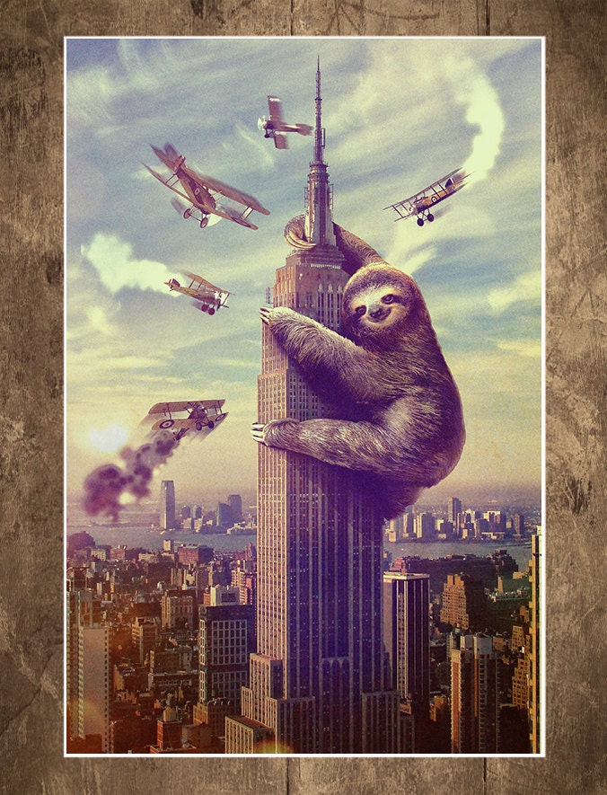 Sloth, Animal, Slothzilla, Empire State Building Print 18x24