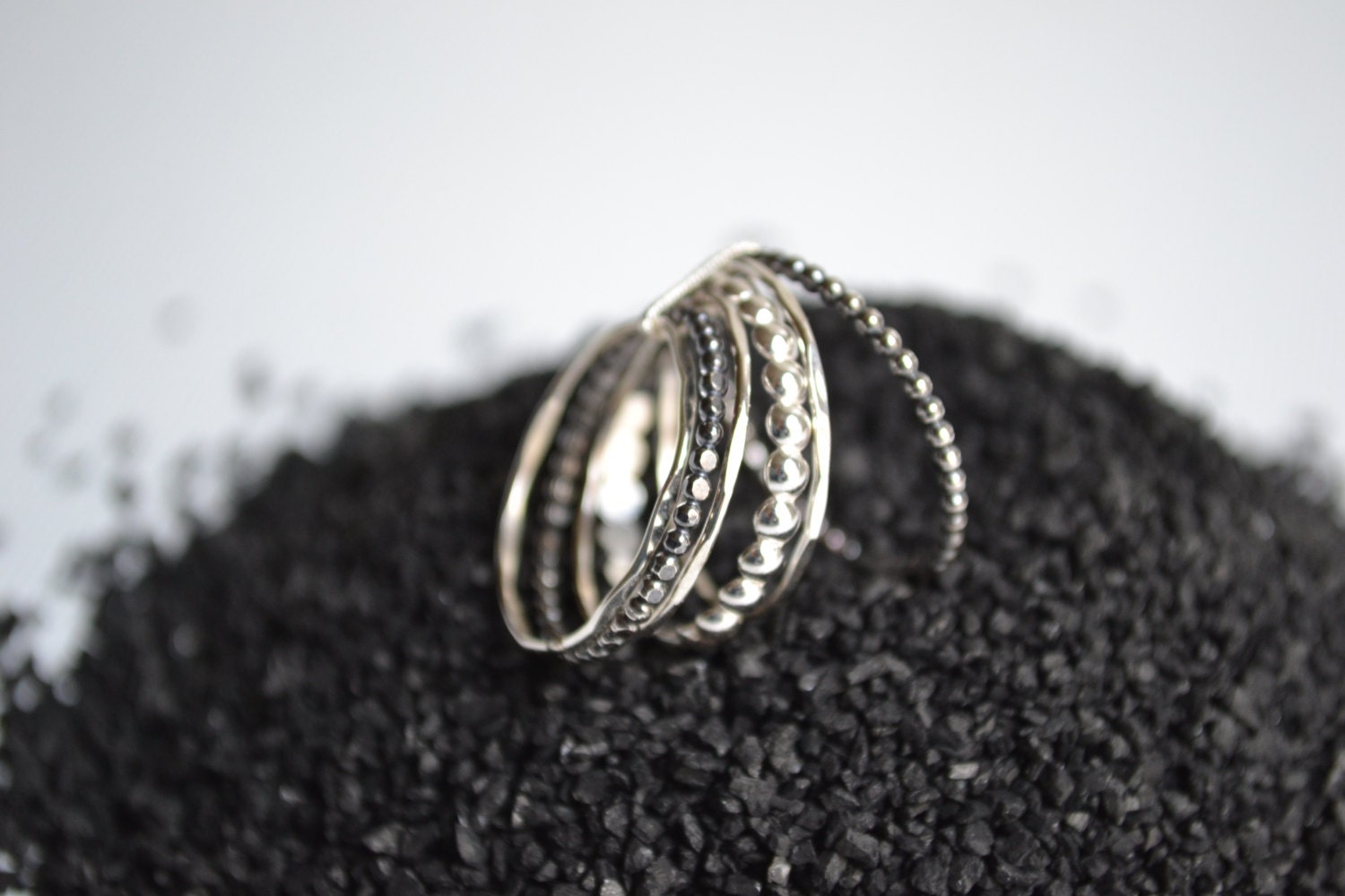 Grape VI  / attached stacking silver rings, freeshippingfrance