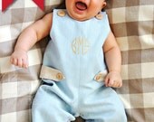 Sizes 6m, 9m, 12m, 18m, 24m, 3, 4, Blue Summer Wool (lightweight suiting) Khaki Linen accents (LONG VERSION) from Silly Nilly