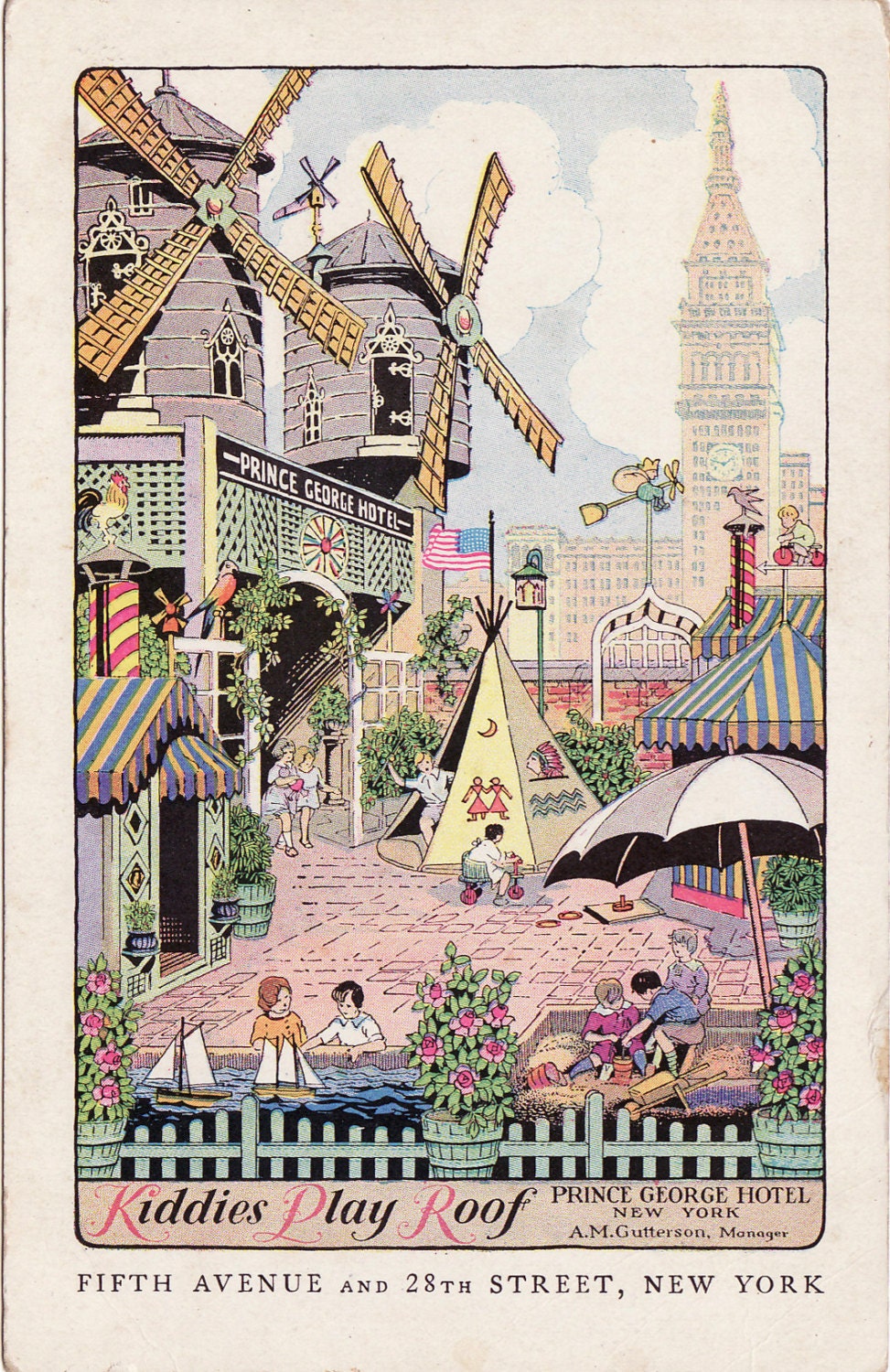 Vintage Postcard of Magical Kiddies Play Roof at The Prince George Hotel