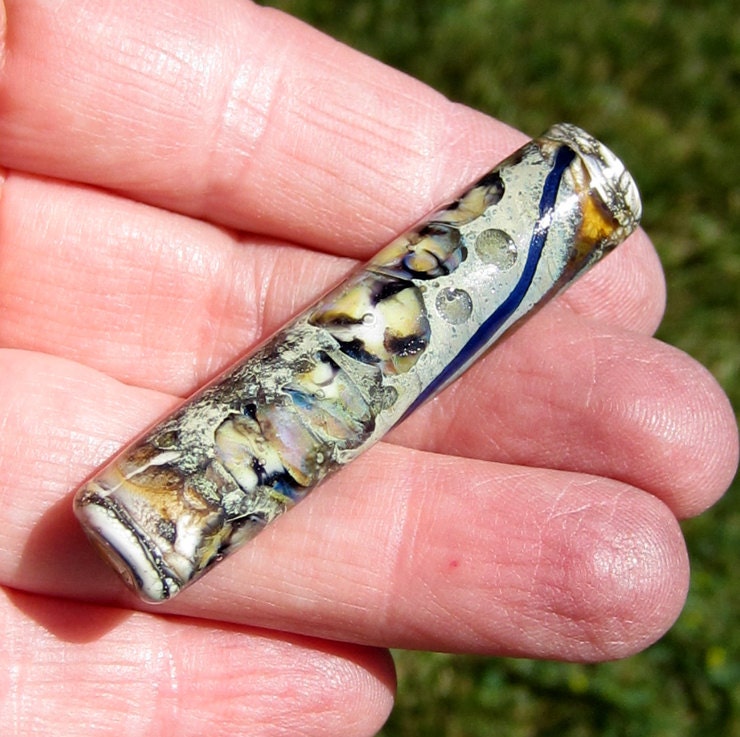 Lampwork Glass Focal Tube Bead fine silver leaf murrini sra