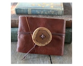 Leather Journal / Sketchbook / Guestbook . Rustic, Small & Chunky . handmade handbound . copper brown with wooden button (320 pgs)
