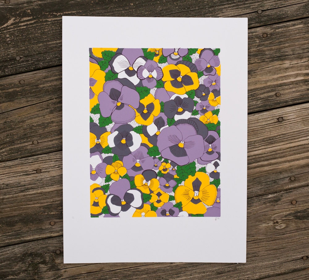 pansies flower art print screenprint