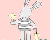 Bunny Nursery Art, Baby Girl, Art Print, Nursery Decor, Pink, Girl Nursery, Bird, Nursery Wall Art