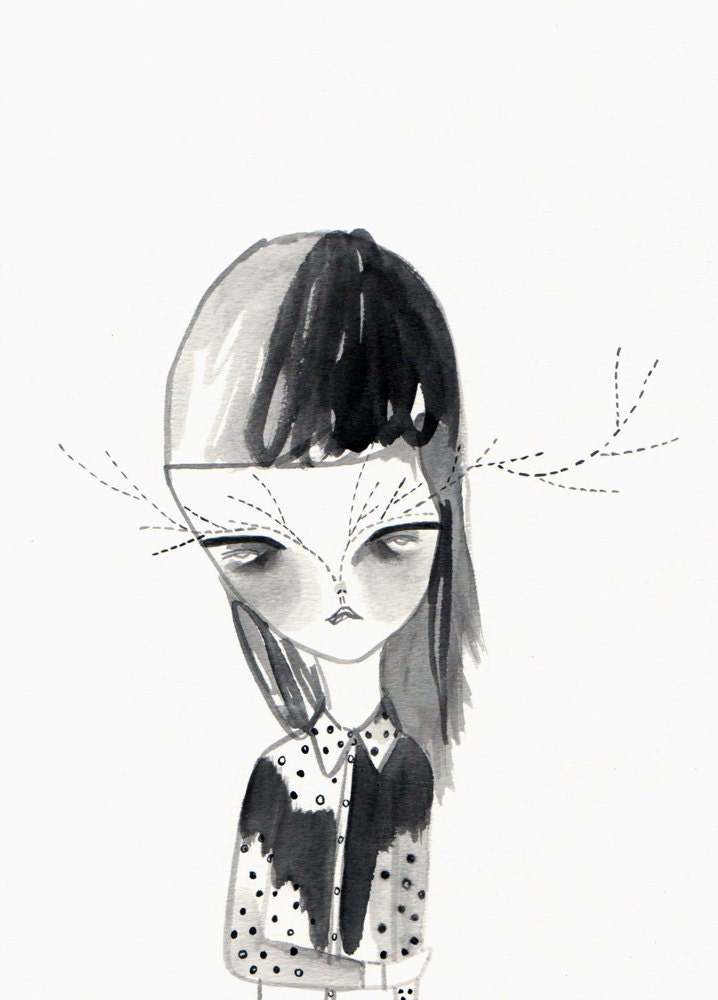 original illustration, 9 x 12 // she didn't want to face things
