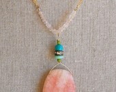 Stella. Jade and pink Quartz beaded gemstone necklace.