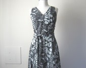 Black & Silver Maxi Dress Vintage 70s Long Tropical Batik Dress