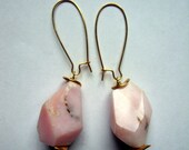 Faceted pink opal and gold dangle earrings