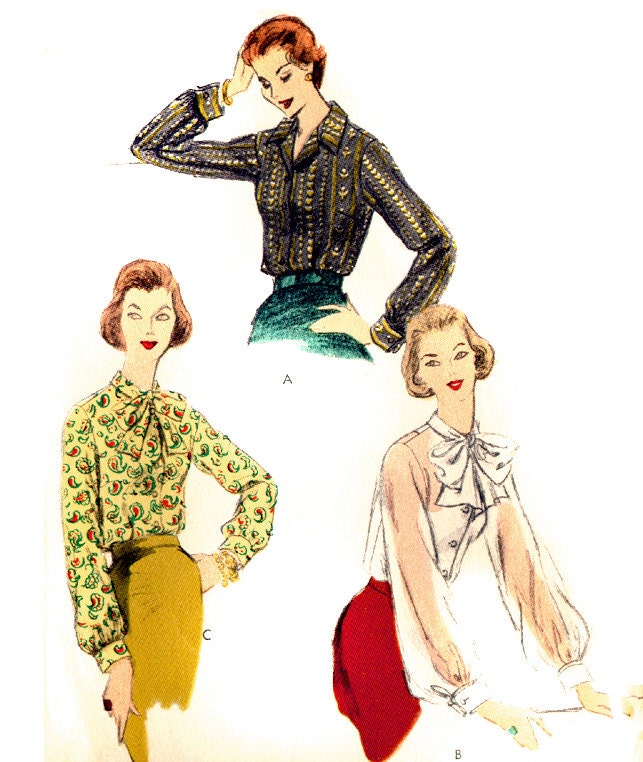 Vintage 1950s Pattern for Blouses- Vogue 8951- Bust 34
