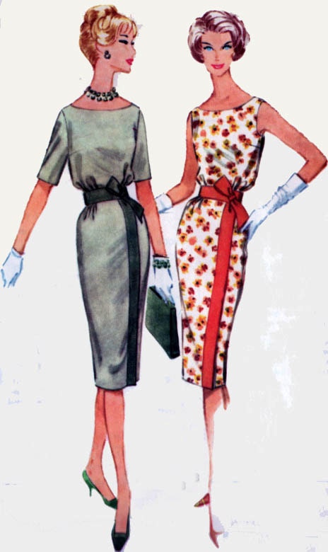 1950s McCalls 5275 Scoop Neck Bloused Bodice Wiggle Skirt Dress with Kimono Sleeves or Sleeveless Vintage Sewing Pattern Size 14 Bust 34