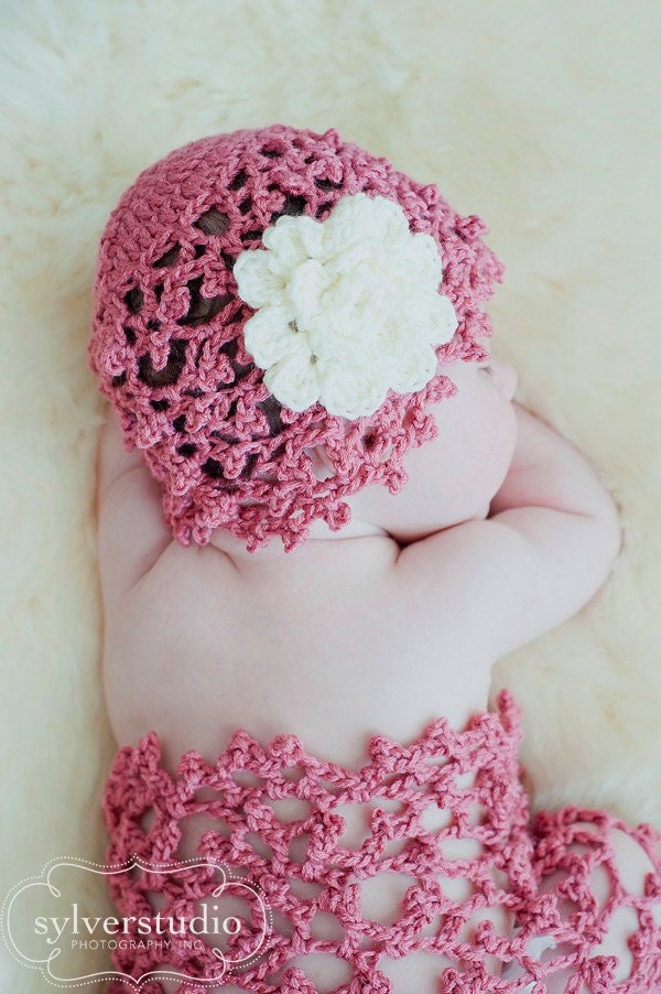 Baby Cocoon & Hat Photography Prop - Newborn Photo Props - Hand Crochet - Choose Your Color